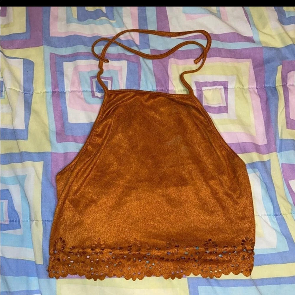 suede halter crop top